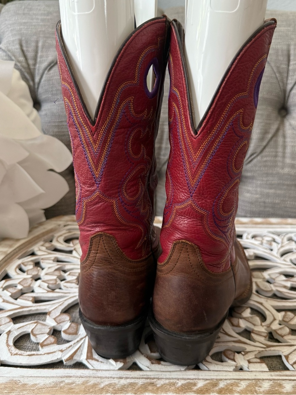 Ariat Brown & Red Leather Cowboy Boots Women’s 7 - Picture 8 of 8